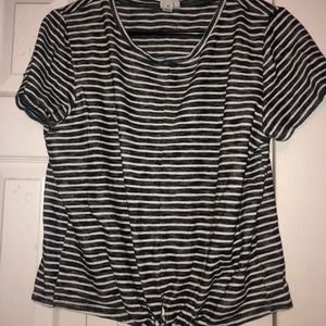 Black and White striped shirt with knot